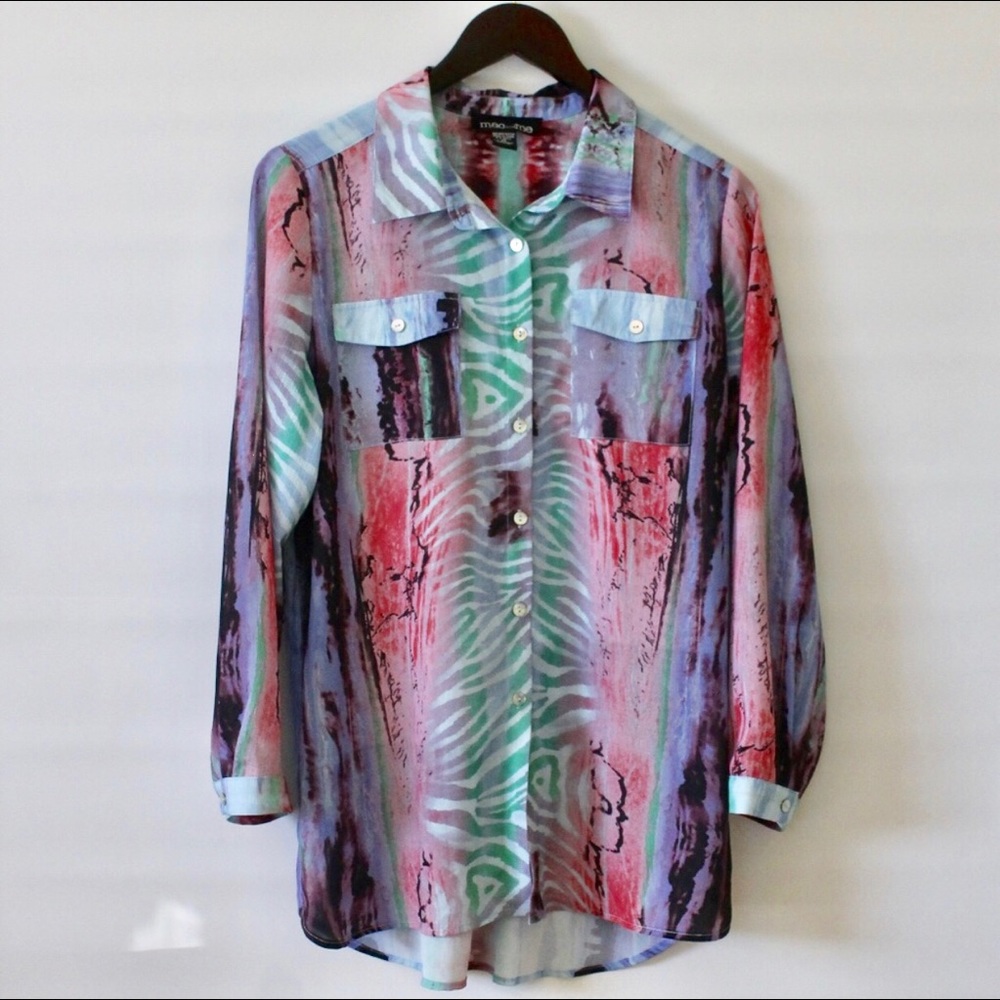 Mac and Me Watercolor Button Down Tunic Shirt